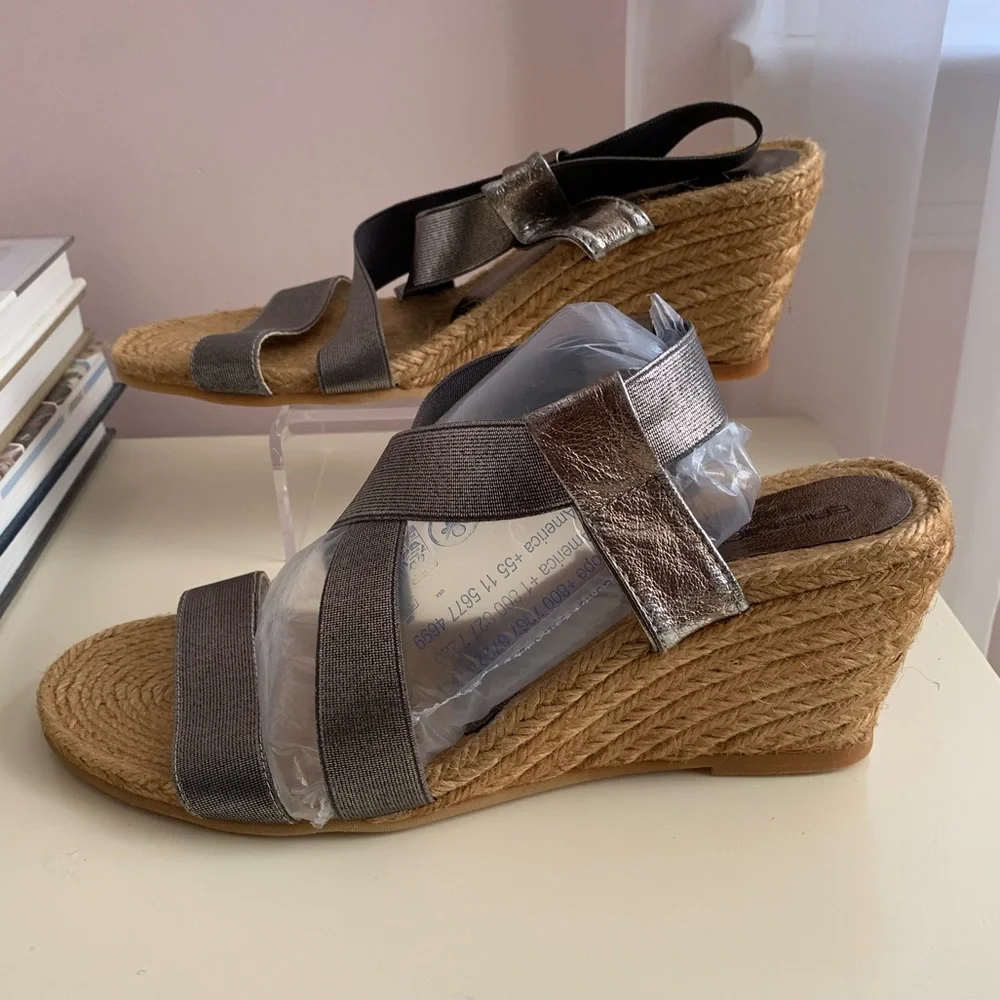 Eric Michael Sandals Women’s EUR Size 41 Metallic Espadrilles Wedges Jute Sling